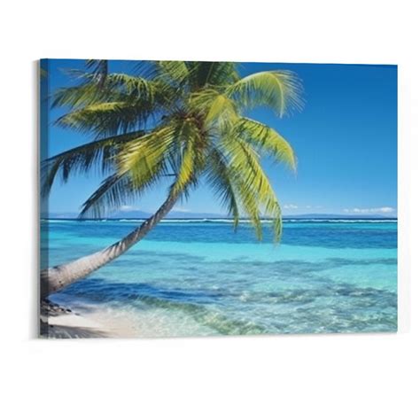 Fenyluxe Canvas Wall Art Summer Ocean Waves Coconut Trees On Sands