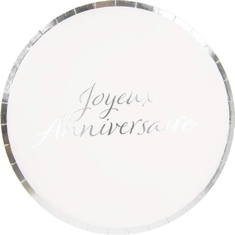 Party Pro Jas Sachet De Assiettes Joyeux Anniversaire Blanc Et