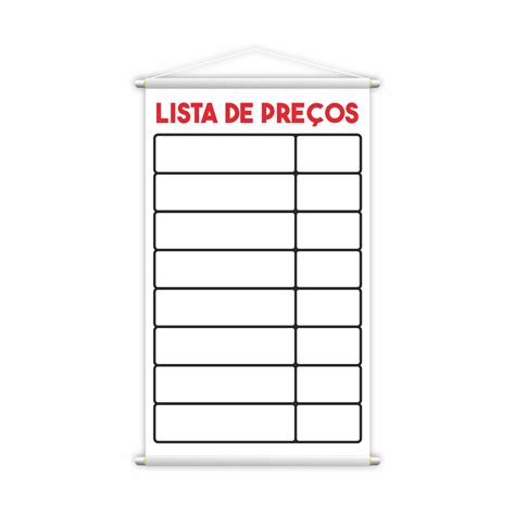 Banner Lista de Preços Tabela Serviço Vendas Lona 60x40cm Elo7