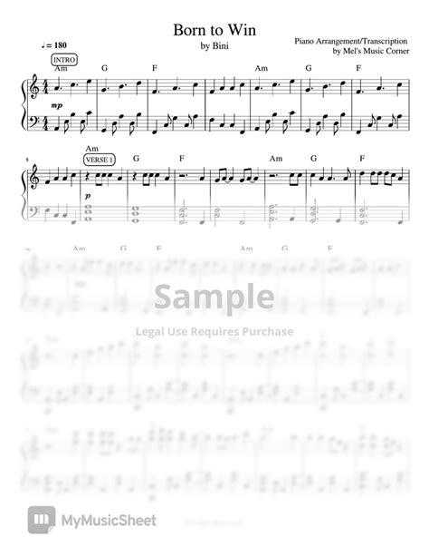 Bini Born To Win Piano Sheet Music Sheets By Mels Music Corner