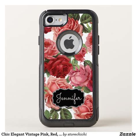 Chic Elegant Vintage Pink Red Roses Floral Name Otterbox Iphone Case Zazzle Iphone Cases