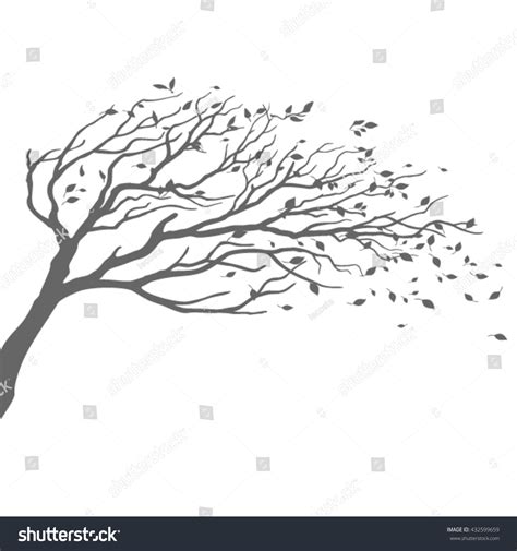 Tree Wind Flying Leaves Stock Vector (Royalty Free) 432599659 ...