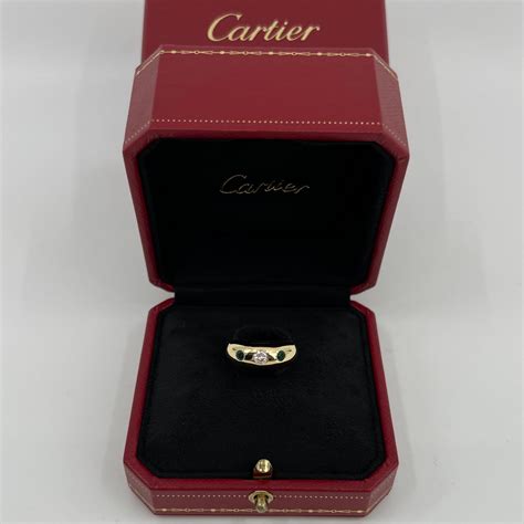 Vintage Cartier Diamond And Emerald 18k Yellow Gold Three Stone Dome