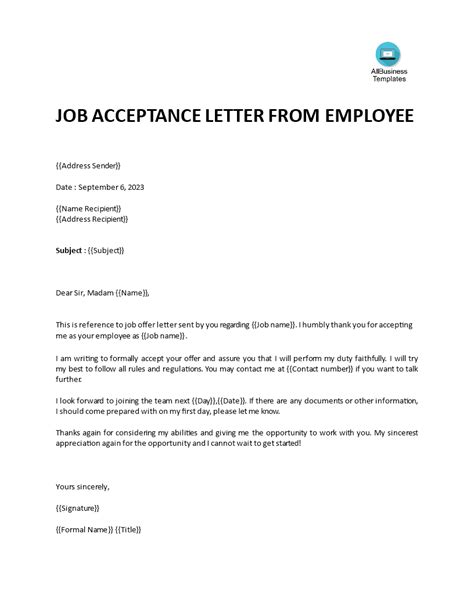 Offer Letter Acceptance Email Templates Accepting Offer Lett