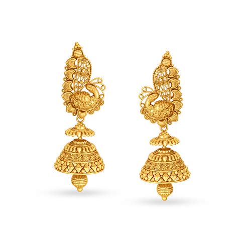 Buy Majestic 22 Karat Yellow Gold Peacock Drop Earrings At Best Price Tanishq Uae