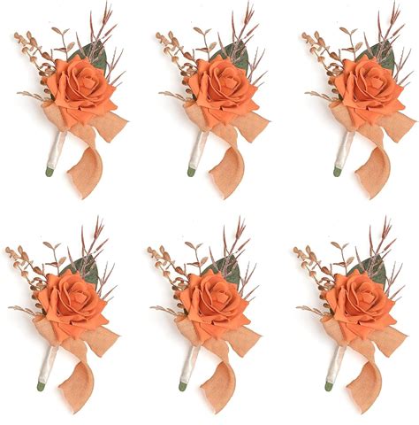 Amazon YSUCAU Burnt Orange Boutonniere For Men Wedding With Pins