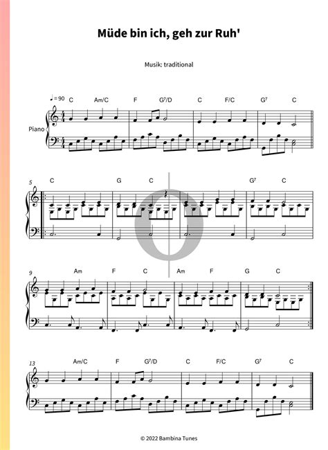 Müde bin ich geh zur Ruh Anonymous Piano Sheet Music OKTAV