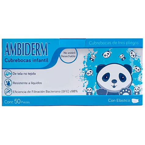 Cubrebocas Pediatrico Tricapa Pliegos Azul Con Pandas Con