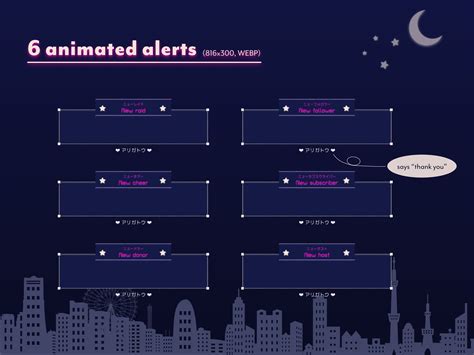 Twitch Overlay Package Starry Pink Neon Night In Japan Etsy