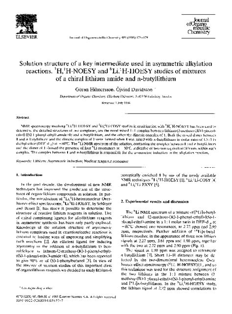 (PDF) Solution structure of a key intermediate used in asymmetric alkylation reactions. 1H, 1H ...