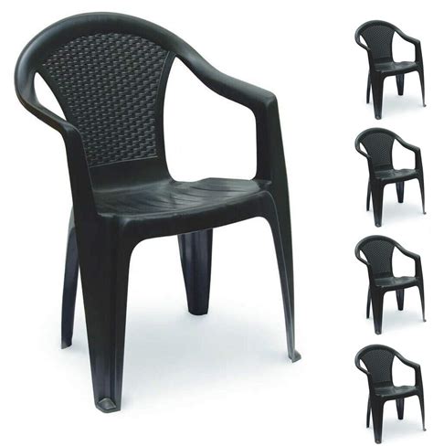 Lot De 4 Chaises De Jardin En Rotin Empilables En Plastique Avec