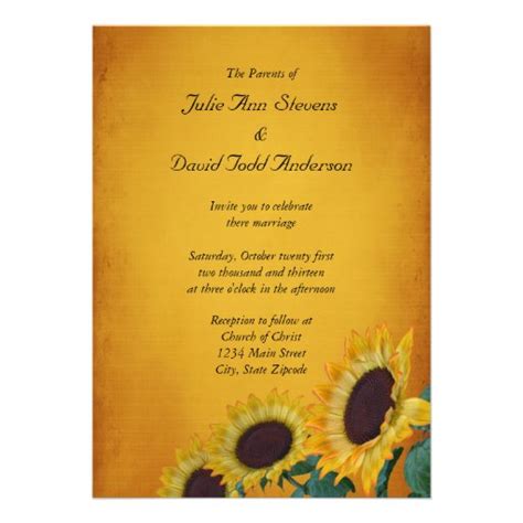 Sunflower Wedding Invitation Card 5" X 7" Invitation Card | Zazzle