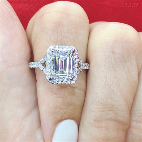 Emerald Cut Halo Diamond Engagement Ring Ascot Diamonds