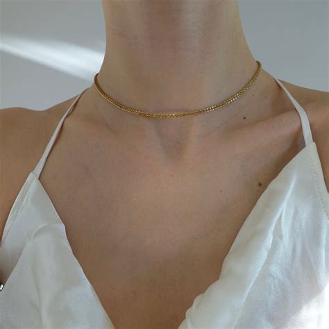 Gold Choker Necklace Minimalist Gold Necklace Layering Etsy