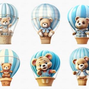 Teddy Bear Clipart Hot Air Balloon Clipart Baby Shower Etsy