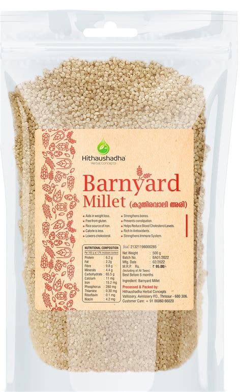 Brown Hithaushadha Barnyard Millet Packaging Size Gm High In