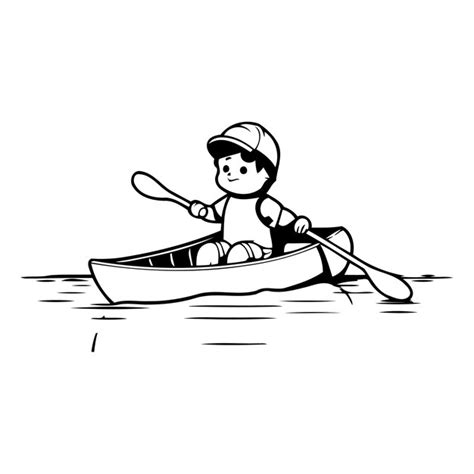 Ni O Lindo En Una Canoa En El Lago Ilustraci N Vectorial Vector Premium