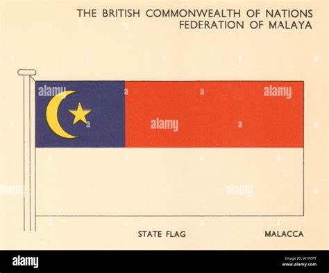 Malaysia Flags Federation Of Malaya State Flag Malacca 1958 Old Print