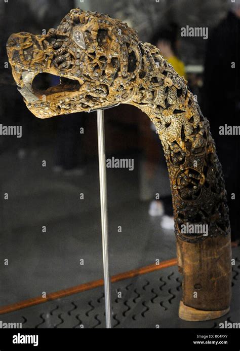 Animal Head Post Carved In Wood Found In The Tomb Of The Boat Of