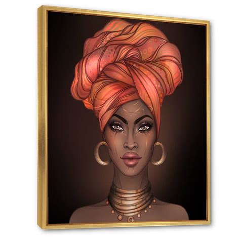 Designart African American Woman With Turban V Modern Framed Canvas Wall Art Print Bed Bath