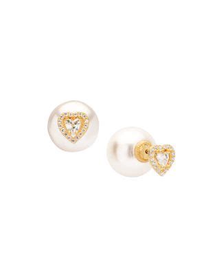 Gabi Rielle Outshine Bella Babe K Gold Vermeil MM Freshwater Pearl Crystal Stud Earrings