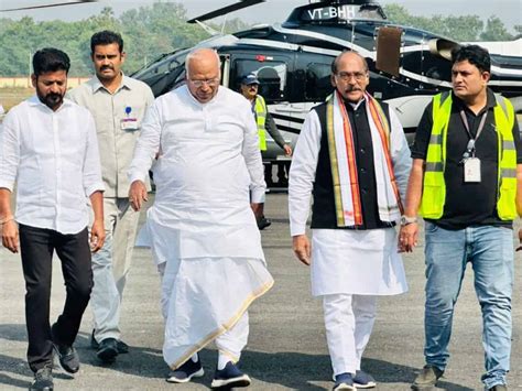 Telangana Congress manifesto: Kharge arrives in Hyderabad