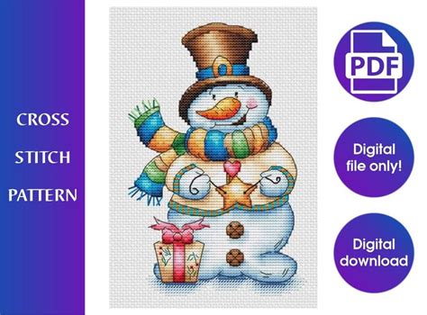 Snowman Pdfsnowman Cross Stitching Patterncounted Cross Stitch