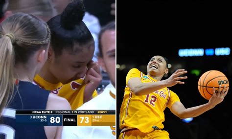 Juju Watkins in tears as No 1 seed USC crashes OUT of March Madness