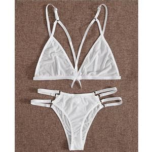 Sexy Sheer Mesh Halter Strappy Back Clasp Bikini Triangle Bra And Panty