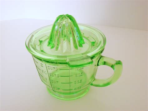 Green Depression Glass Measuring Cup With Reamer