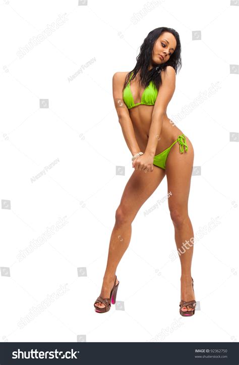 Sexy Brunette Green Bikini Dancing Stock Photo 92362750 Shutterstock