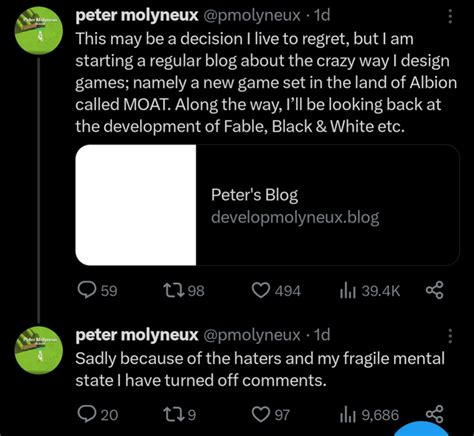 Peter Molyneux at it again : r/Fable