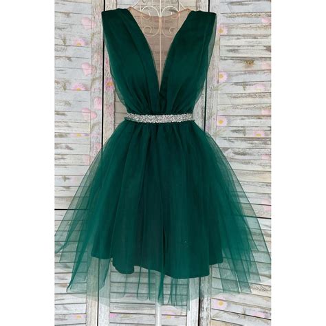 Rochie De Ocazie Eleganta Scurta Tul Verde Smarald Baby Doll Adelya