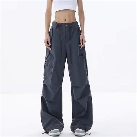 Vintage Streetwear High Rise Cargo Pants With Design Details And Cuffed