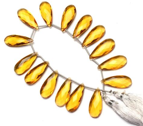 10 Pcs Hydro Golden Citrine Quartz Faceted Briolette Pear Beads Jewelry