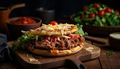 Premium AI Image | Artisanal arepa columbian food Arepa with shredded meat