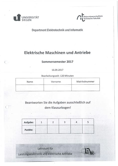 Klausur Sommersemester Fragen Und Antworten Elektrische