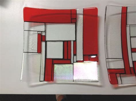 Red Glass Mondrian Inspired Modern Art Glass Mondrian Etsy Glass Art Glass Centerpieces