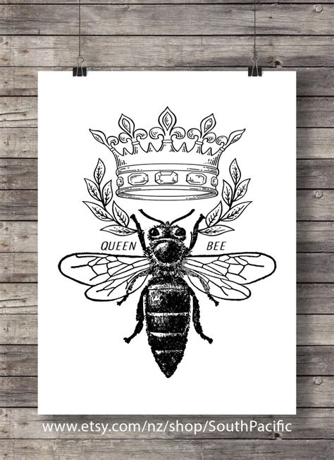 Queen Bee Print Vintage Engraving Vintage Style Bee Print