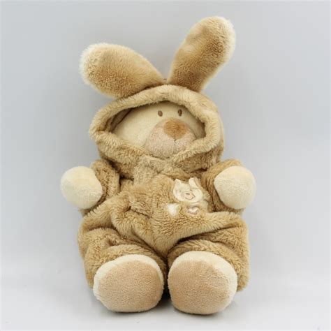 doudou ours déguisé en lapin ecru beige NICOTOY