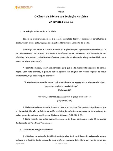 Aula 5 O Cânon Da Bíblia E Sua Evolução Histórica Pdf Antigo Testamento Novo Testamento