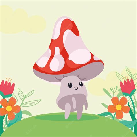 Premium Vector Cute Spring Fungus In Garden