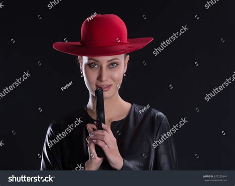 Sexy Girl Killer Brunette Gun Stock Photo 627255944 Shutterstock