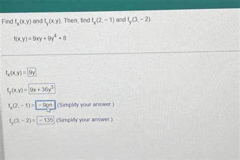 Solved Find Fx X Y And F X Y Then Find Fx 2 1 And