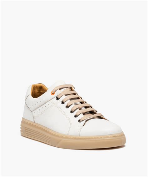 Baskets Homme Dessus Cuir Uni Et Lacets Contrast S Tan O Blanc Gemo