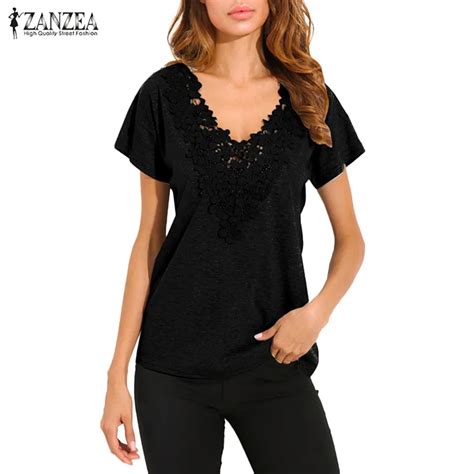 2019 Zanzea Summer Tunic Tops Women Lace Patchwork Blouse Female Short