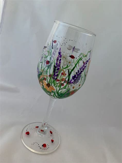 Wildflower Wine Glass Wildflowers Friendship Hand Painted Wine Glass