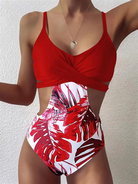 Swimsuit Set New Bikini Print Swimsuit High Waist Bikini Set Solid