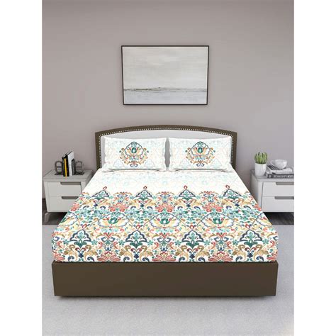 Gm White Green Floral Tc King Bedsheet With Pillow Covers Buy Gm