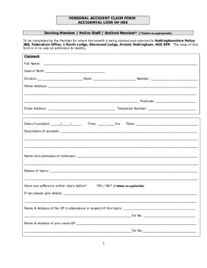 Fillable Online Personal Accident Claim Form Accidental Loss Of Use Fax